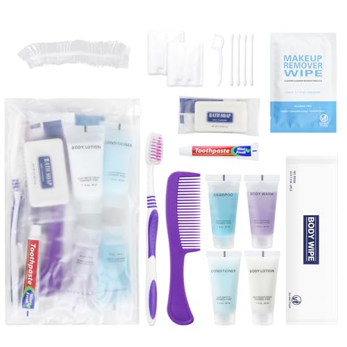 SLequipo Pack of 10 Basic Toiletry Kits, Individually Packed Travel Convenience Kit – purple, 18.6cm/7.4in toothbrush, 1