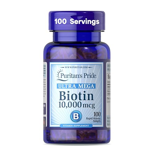 Puritan's Pride Premium Ultra Mega Biotin 10,000mcg, 100 Softgels - Product Imagery