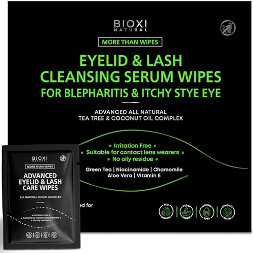BIOXI Eyelid & Lash Cleansing Serum 60 Wipes for Itchy Stye Eye - Gentle Eye Area Cleansing - Advanced Natural Korean Fo