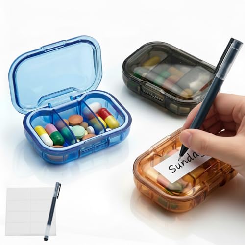 3 Pack 3 Compartment Small Pill Box, Portable Pill Case for - Product Imagery