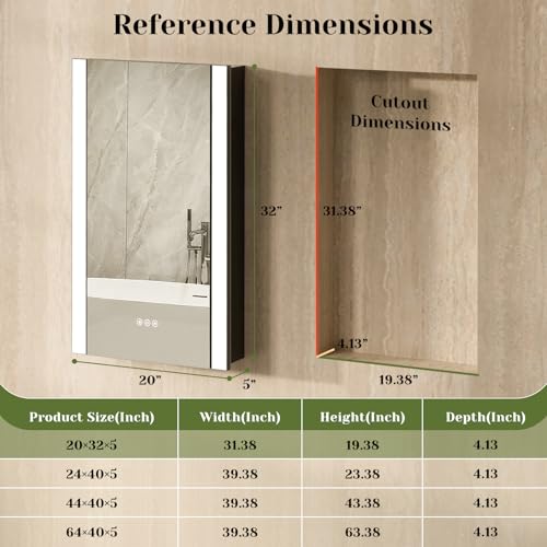 ACEMIRO 20x32 Inch Lighted Medicine Cabinet, Modern Bathroom - Product Imagery