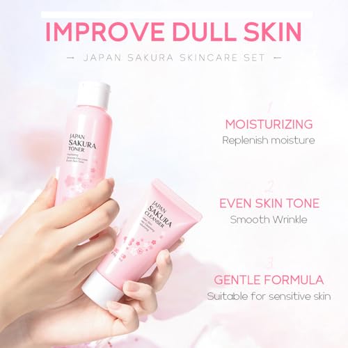 Sakura Skincare Kit for Teenage Girls Women, 5Pcs Skin Care - Product Imagery