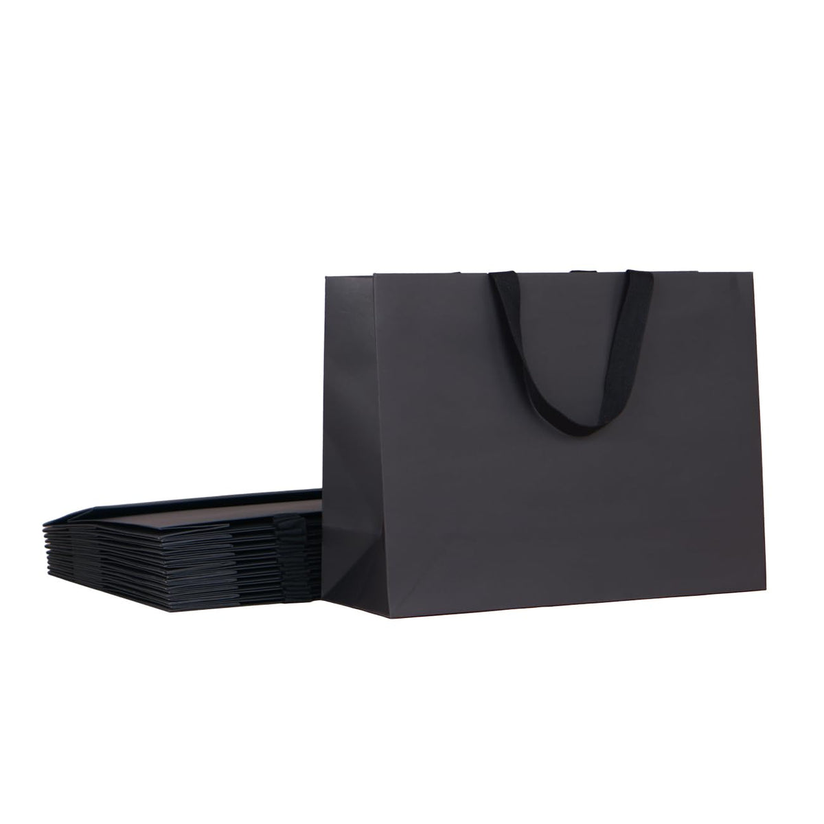 PAPERIST 10pcs 15.7x5.5x11.8 (3) Large Size, Black Paper Bags with Black Cotton Handles, Thick Sturdy Durable Gift bags 