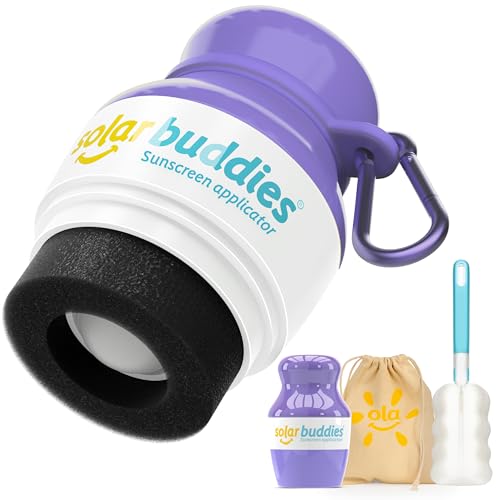 Solar Buddies Grab & Go Travel Bundle, Carabina Clip & Cleaning Brush - Single Full Purple - Refillable Roll on Sponge S