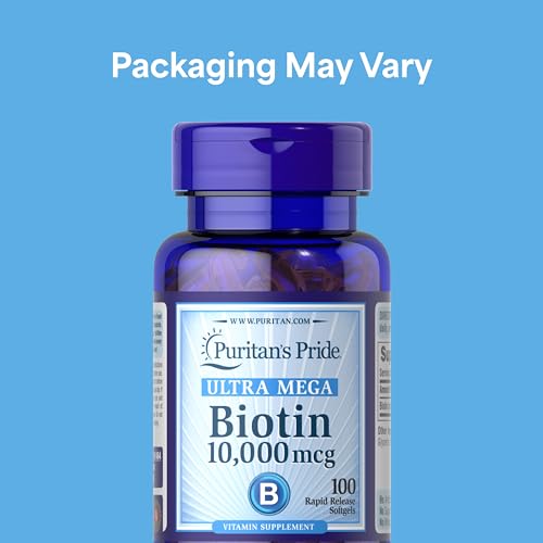Puritan's Pride Premium Ultra Mega Biotin 10,000mcg, 100 Softgels - Product Imagery