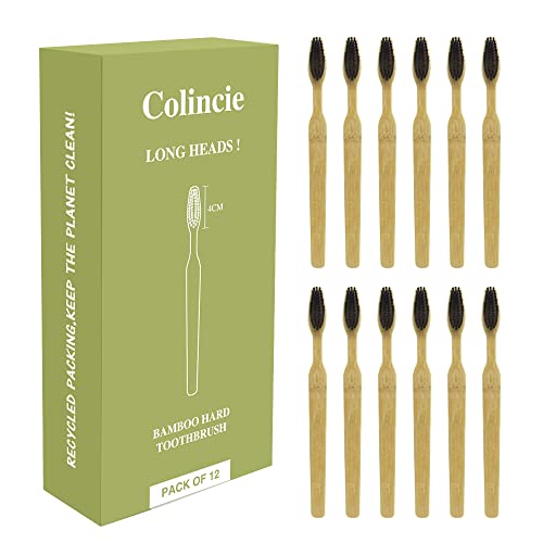 Extra Hard & Firm Bamboo Charcoal Toothbrush Long Head with Wide - Product Imagery
