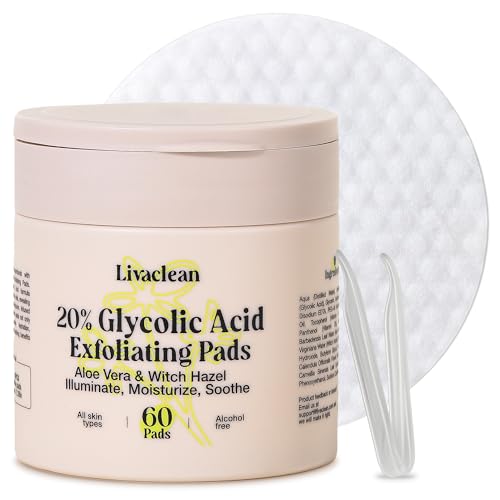 LivaClean 60 CT 20% Glycolic Acid Peel Pads with Aloe Vera – - Product Imagery