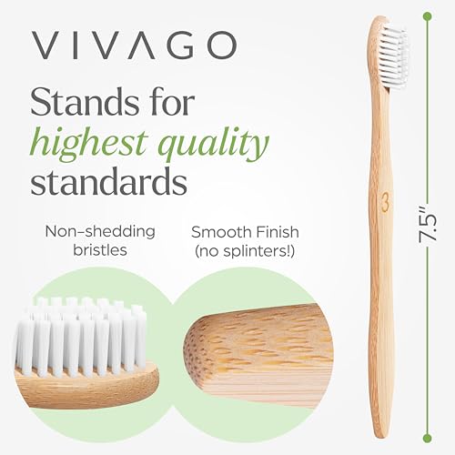 VIVAGO Bamboo Toothbrushes 10 Pack – Plant-Based Soft Bristles - Product Imagery