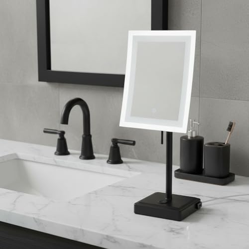 JERDON Lighted Makeup Mirror with 5X Magnification - Black - - Product Imagery