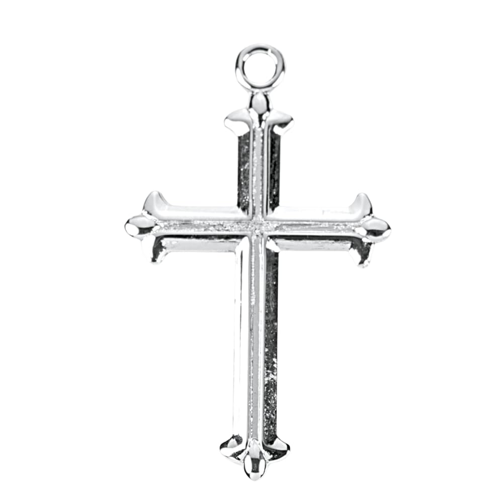 Everlasting Light Jewelry Women's Fleur De Lis Tipped .925 Sterling Silver Cross, 1.2" x 0.7", 18 Inch Rhodium P
