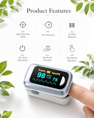 Fingertip Pulse Oximeter Blood Oxygen Saturation Monitor Pulse - Product Imagery