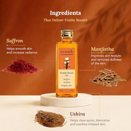 Auravedic Kumkumadi Oil Pure Saffron for Ultra Radiant Skin | - Product Imagery