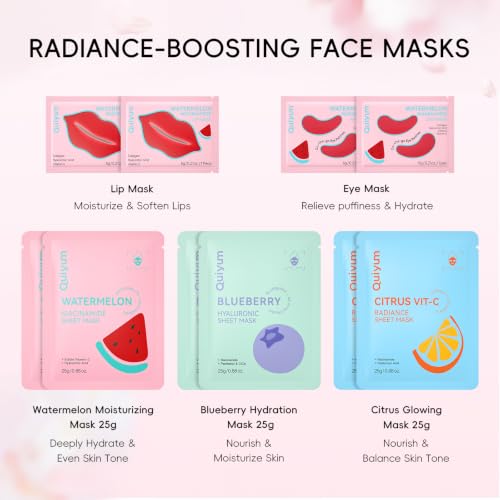 QUIYUM 26PCS Face Masks& Lip& Eye Masks Skin Care Set for Women - Product Imagery
