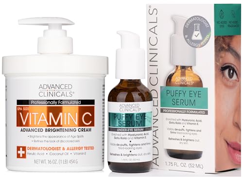 Advanced Clinicals Vitamin C Brightening Cream + Puffy Under Eye Brightening Serum Set – Aloe Vera