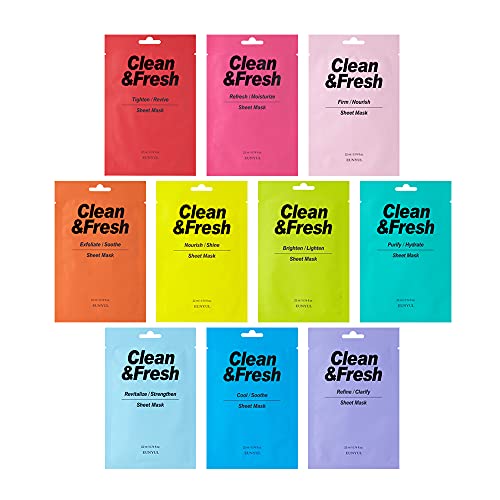 EUNYUL Clean & Fresh Sheet Mask Set, Pack of 10, 0.74 fl oz - Product Imagery
