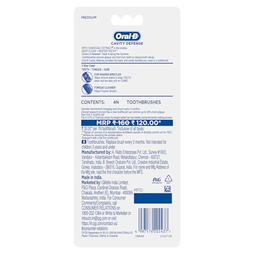 Oral-B Cavity Defense 123 Black Toothbrush � Medium (Pack of 4) - Product Imagery