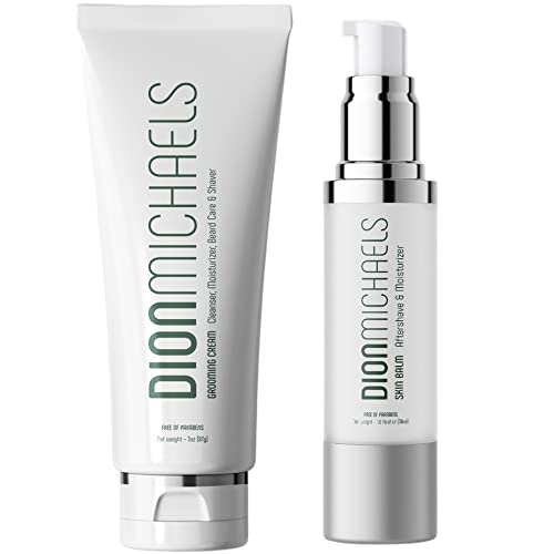Dion Michaels 2-Pack Shaving Set, 4-in1 Grooming and Shave Cream & 2-in-1 Aftershave Balm – Fragrance Free, Dye Free, Pa