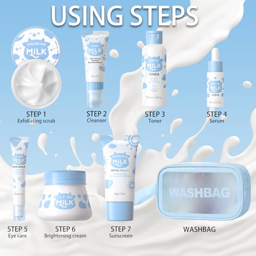 Milk Skincare Set Girls Gifts - 8Pcs Milk Skin Care Sets & Kits - Product Imagery