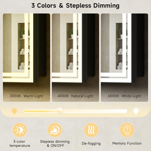 30"x32" LED Lighted Medicine Cabinet, LED Mirror with Defogger, - Product Imagery