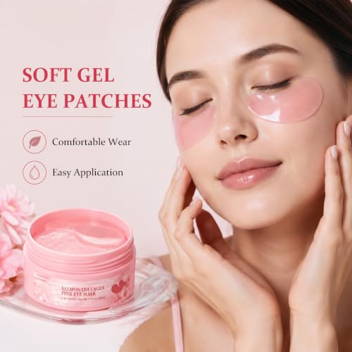 Salmon Collagen Under Eye Masks, 60-Count Pink Hydrogel Eye Pads - Product Imagery