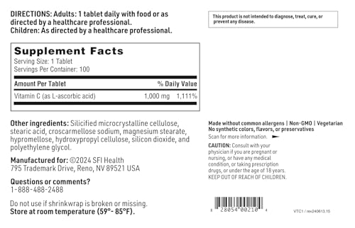 SFI Health Klaire Labs Vitamin C, 100 Tablets - Product Imagery