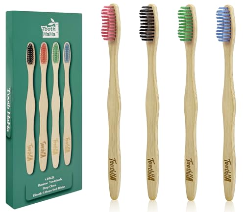 Bamboo Toothbrushes Medium Bristles 4 Pack - BPA Free Medium - Product Imagery
