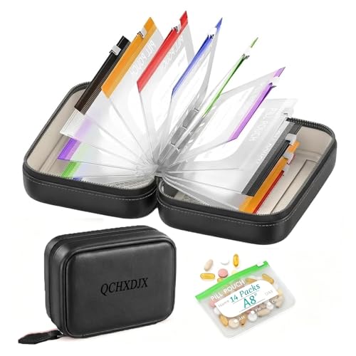 Waterproof Pill Pouch Set, 14 Color-Coded Reusable Zipper Pill - Product Imagery