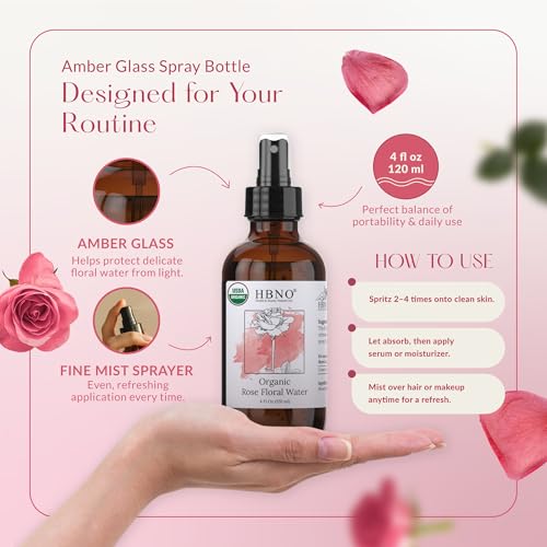 HBNO California Bottled Organic Rose Water for Face 4 fl oz - Product Imagery