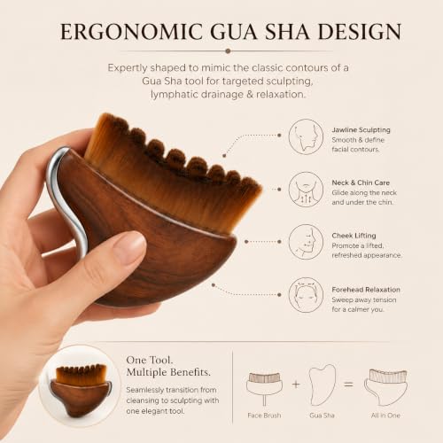 Lymphatic Contour Face Brush & Integrated Gua Sha Tool – - Product Imagery