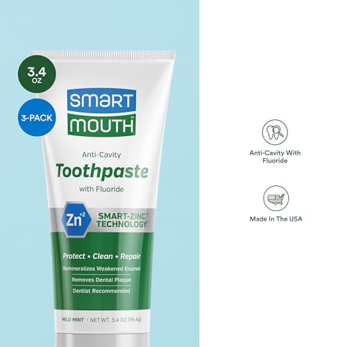 SmartMouth Anti-Cavity + Zinc Toothpaste, 3.4 oz, 3-Pack - Product Imagery