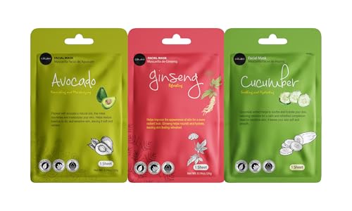 Celavi Korean Face Mask Sheet Set, Facial Spa Masks for Women, - Product Imagery