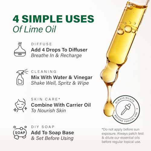 100% Pure Lime Essential Oil 4 Fl Oz - Lime Oil for Hair and Skin - Product Imagery