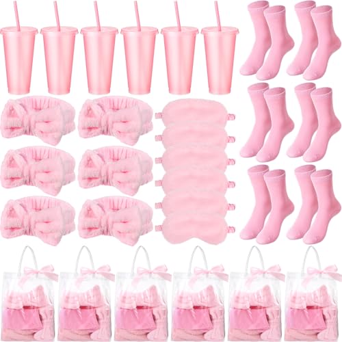 Suncalla 31 Pcs Spa Party Favors Pink Bow Headband Eye Mask Bridal Shower