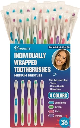 Trueocity 30 Pack Individually Wrapped Toothbrushes - Medium - Product Imagery