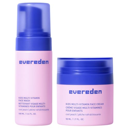 Evereden Kids Multi-Vitamin Face Wash & Cream Set, Vegan, Peach, Ages 3+ – Alcohol Free, Artificial Color Free, Paraben 