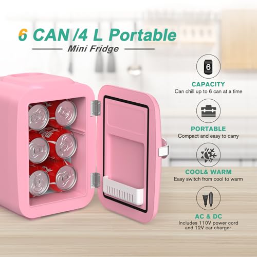 CROWNFUL Mini Fridge, 4 Liter/6 Can Portable Cooler and Warmer - Product Imagery