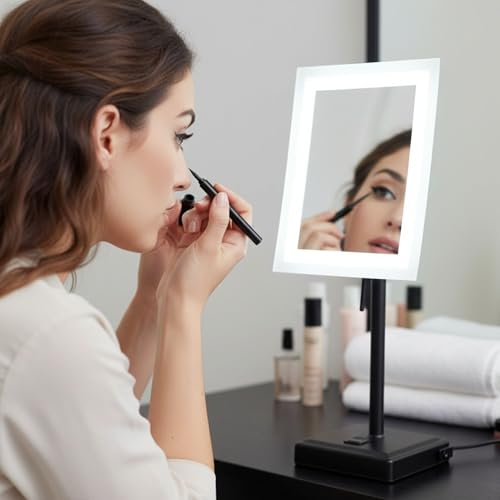 JERDON Lighted Makeup Mirror with 5X Magnification - Black - - Product Imagery