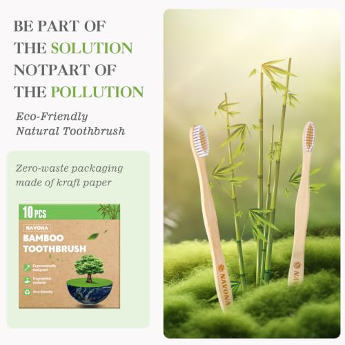 10 PCS Bamboo Toothbrushes Pack, Natural & Eco-Friendly Wooden - Product Imagery