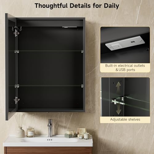 30"x32" LED Lighted Medicine Cabinet, LED Mirror with Defogger, - Product Imagery