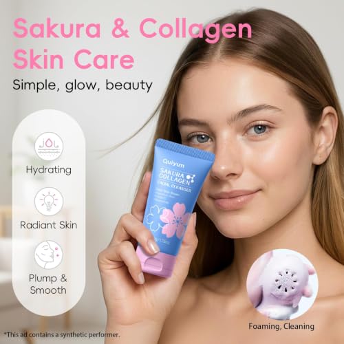 QUIYUM Sakura Collagen Skincare Set - 8-Piece Glass Skin Routine - Product Imagery