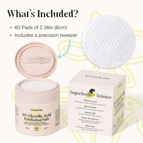 LivaClean 60 CT 20% Glycolic Acid Peel Pads with Aloe Vera – - Product Imagery