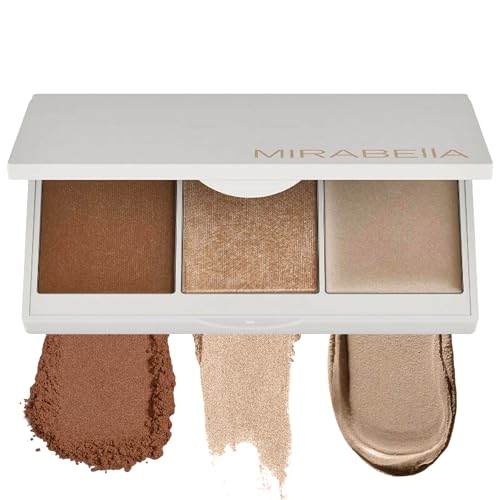 MIRABELLA - Megastar Pro Face Trio Powder Contour Palette with Bronzer, Cream Highlighter & Contour Powder, Lightweight 