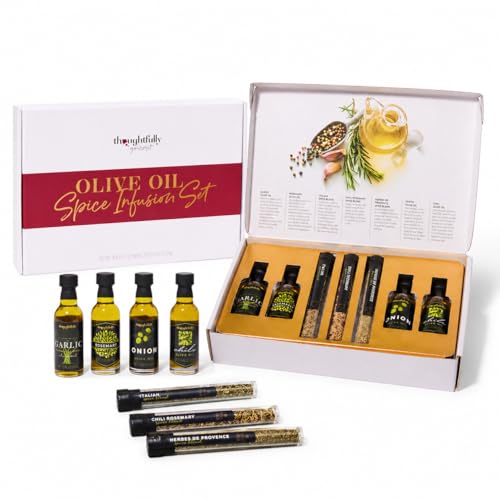 Thoughtfully Olive Oil Spice Infusion Gift Set, Cold Pressed Spanish Collection, Set of 7