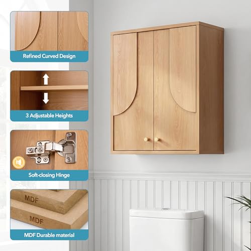 VANIRROR Wood Wall Mount Medicine Cabinet Bathroom Storage with - Product Imagery