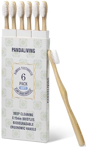 Bamboo Toothbrushes 6 Pack, Thick Wavy Ergonomic Non-Slip - Product Imagery