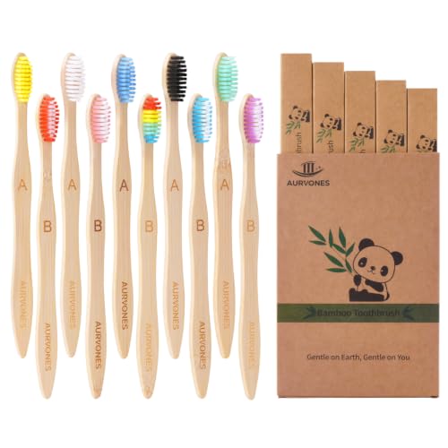Bamboo Toothbrushes Soft Bristles, 10 Pack Natural Toothbrush - Product Imagery