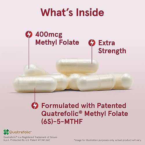 Jarrow Extra Strength Methyl Folate, Folate 400 mcg, 60 Capsules - Product Imagery