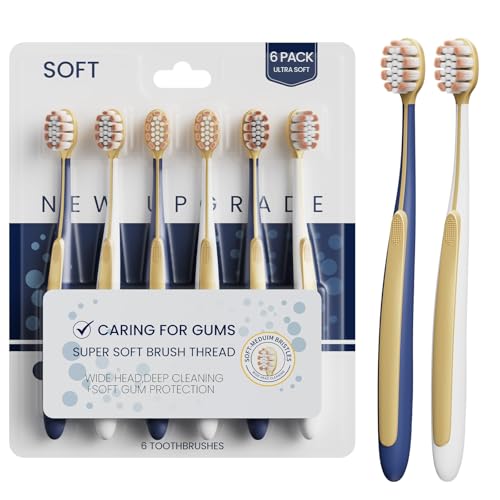 6 Pack Adult Wide Head Soft Toothbrush, Ultra-Soft Sensitive Gums - Product Imagery