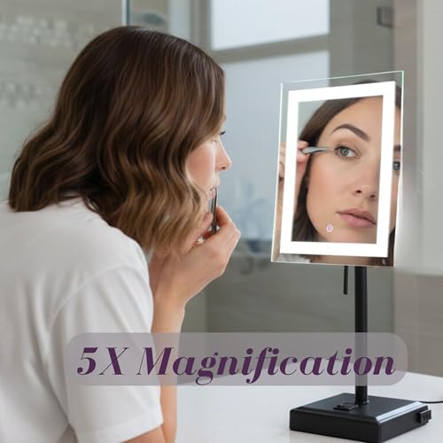 JERDON Lighted Makeup Mirror with 5X Magnification - Black - - Product Imagery