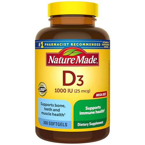Nature Made Vitamin D3 1000 IU (25 mcg), 300 Vitamin D Softgels - Product Imagery